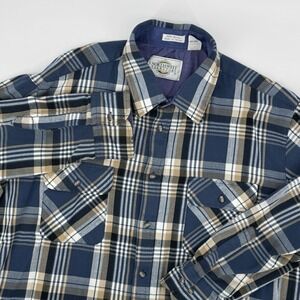 Vintage Northwest Territory Mens 2XT Blue Flannel Shirt Plaid Button Up Outdoor